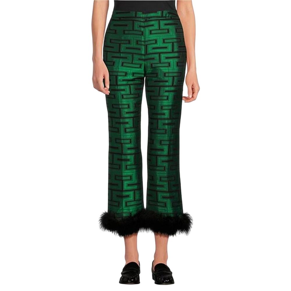 Tara Jarmon Presley Woven Graphic Straight Leg Feather Trim Pants Set Size 4 - Picture 2 of 6